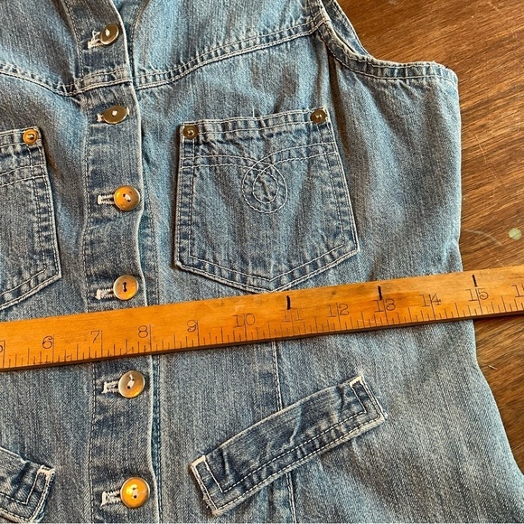 Vintage Denim Sleeveless Maxi Dress Jeans Button Down Fitted Size M - Picture 12 of 12